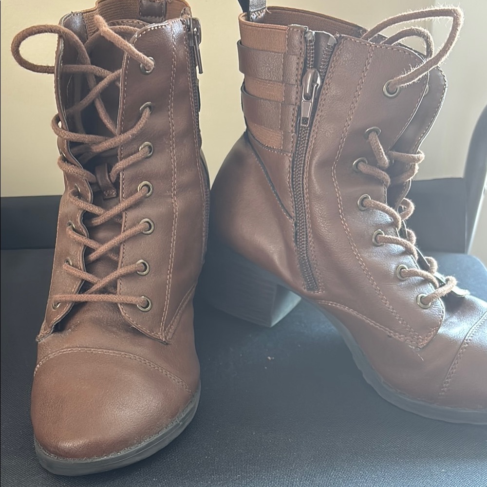 Brown Lace-Up Ankle Boots